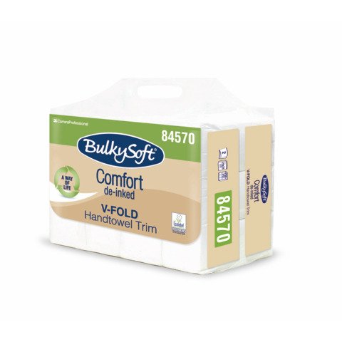 Asciugamani Bulkysoft Comfort piegati a V de-inked bianco conf. 12×250 fogli 2 veli – 84570