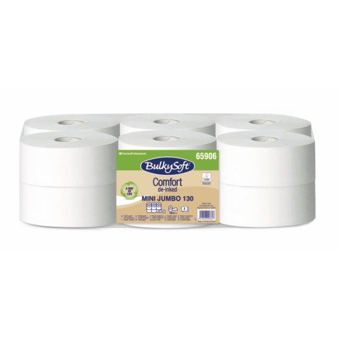 Carta igienica Bulkysoft Comfort Mini Jumbo 130 mt de-inked bianca conf. 12 pz 2 veli – 65906