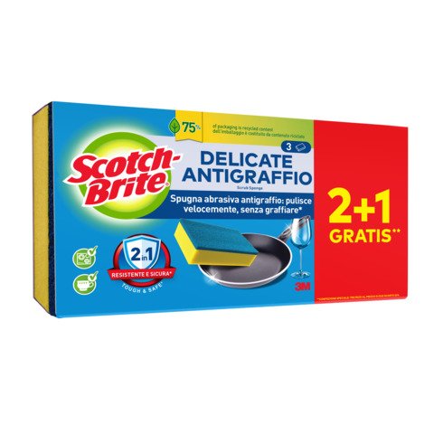 Spugna abrasiva antigraffio Scotch-Brite® Delicate cardboard conf. 2+1 OMAGGIO 110x24x207 mm – 7100364405