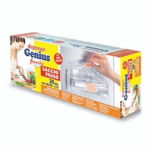Dispenser di sacchi frigo Genius con clips adesive Peter Pan Plast conf. 35 pz 38×50 cm – GENF38