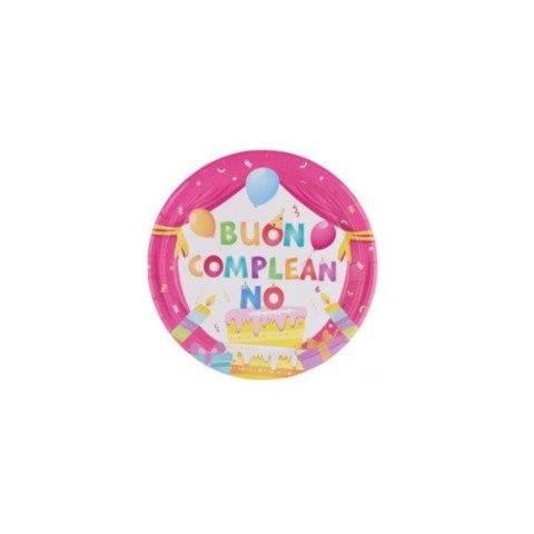 Piatti in carta Party Go Buon Compleanno rosa 18 cm – conf. 8 pz – AA0093-T