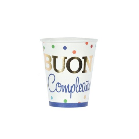 Bicchieri di carta Party Go Buon Compleanno pois colorati 27 ml – conf. 6 pz – AI0336