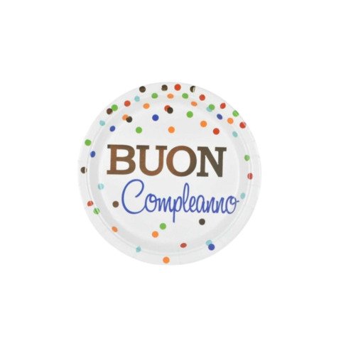 Piatti di carta Party Go Buon Compleanno pois colorati 18 cm – conf. 8 pz – AI0334