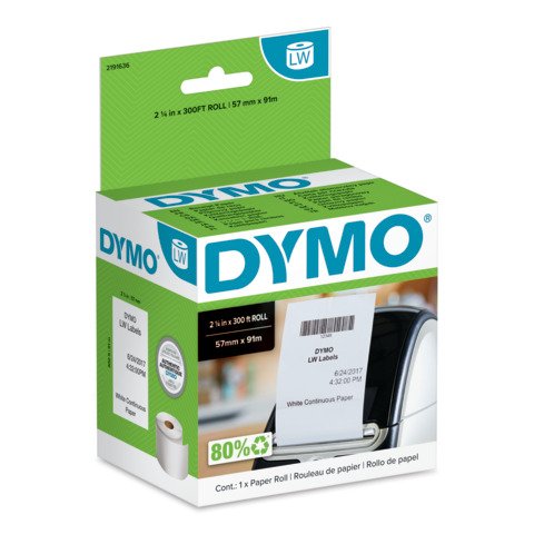 Rotolo etichette DYMO® Label Writer in carta continua per ricevute e contabilità – bianco – 57 mm x 91 m