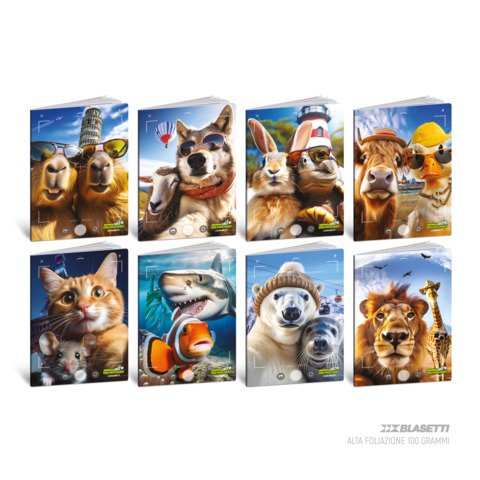Maxi quaderno Blasetti Animal Selfie A4 – 100 g/m² – 24+1 ff – Q – conf. 10 pezzi – 9403