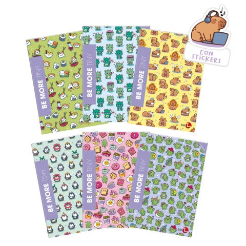 Maxi quaderni Be More Tiny A4 – 100 g/m² – 18+1 ff – 5M – con stickers – conf. 10 pz assortiti – 0122556