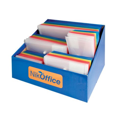 Espositore 120 buste con bottone Nikoffice varie misure in colori trasparenti assortiti – 01NIK214/ES