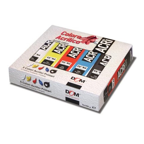 Colore acrilico in tubetto Dom 100 ml conf. 5 pezzi colori primari 11535/a5