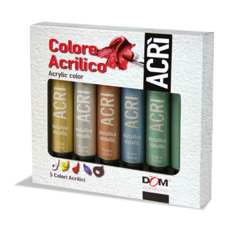 Colore acrilico in tubetto Dom 100 ml conf. 5 pezzi colori metallizzati 11535/a5m