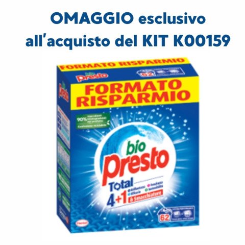 Detersivo lavatrice in polevere Bio Presto 62 lavaggi in OMAGGIO al KIT K00159 – 2956351