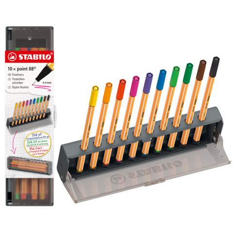 Click set 10 fineliner Stabilo Point 88 tratto 0,4 mm in colori assortiti – 8810-5