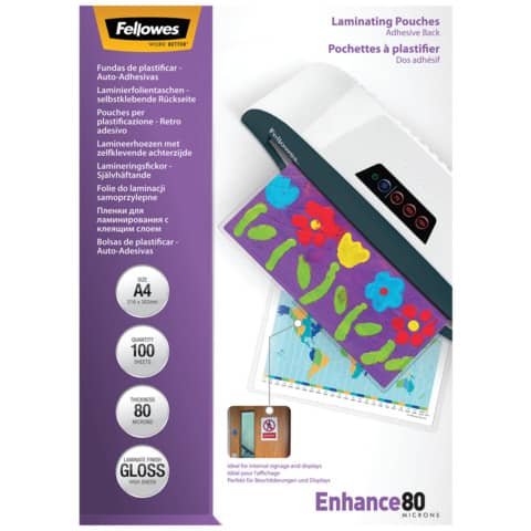 Pouches con retro adesivo per plastificatrici in conf. da 100 – Fellowes A4 – 5302202