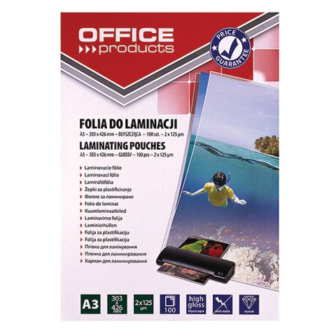 Pouches per plastificatrici Office Products 2×125 µm finitura lucida A3 – conf. 100 pezzi – 20325635-90