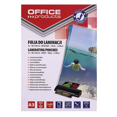 Pouches per plastificatrici Office Products 2×80 µm finitura lucida A3 – conf. 100 pezzi – 20325615-90