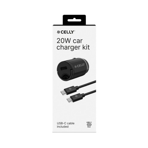 Caricatore per auto Celly USB-C con cavo USB-C/USB-C – 20W nero CCMINITYPEC