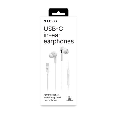 Auricolari a filo Celly UP1200 con microfono incorporato e connettore USB-C bianco – UP1200TYPECWH