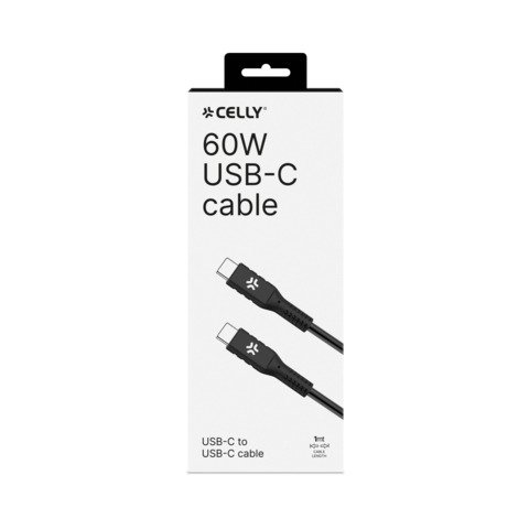 Cavo USB-C/USB-C in PVC Celly USBCUSBC 60W – 1 m nero USBCUSBCBK