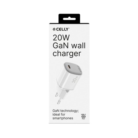 Caricatore da parete Celly UPTC1 GaN 1x USB-C 20W bianco UPTC1USBC20WWH