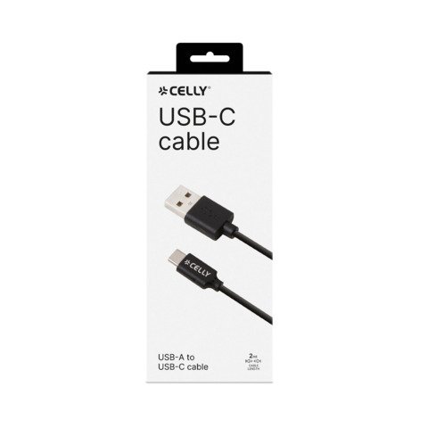 Cavo USB-A / USB-C in gomma Celly 15W – 2 m – nero USB-C2M