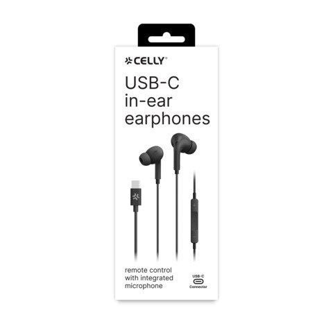Auricolari a filo Celly UP1200 con microfono incorporato e connettore USB-C nero – UP1200TYPECBK