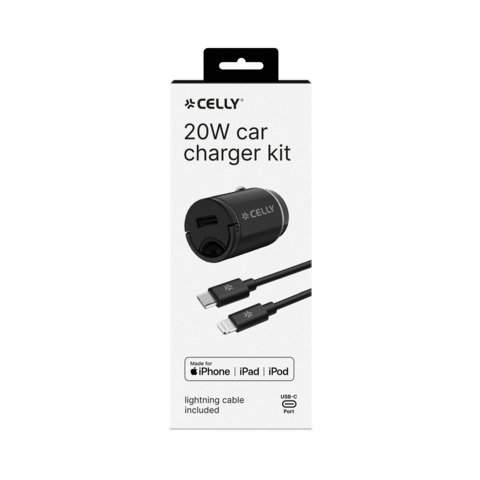 Caricatore per auto Celly USB-C con cavo USB-C/Lightning – 20W nero CCMINILIGHT