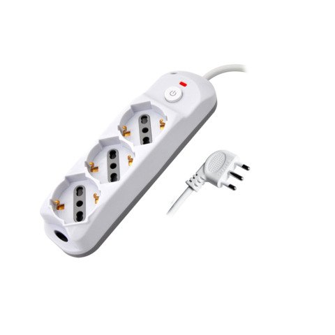 Multipresa con pulsante MKC 3 posizioni schuko bipasso 10/16A, spina 90° 16A 2P+T cavo 1,5 m – 492518887