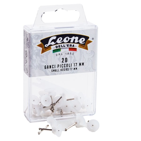 Ganci per quadri – con spilli assortiti – 1,7 cm – trasparente – Leone – conf. 20 pezzi