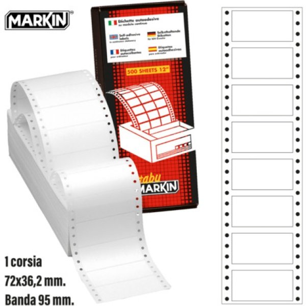 Etichette bianche a modulo continuo Markin 1 corsia 6.000 etichettte – 89×23,5 mm – conf. 500 ff – X200S604