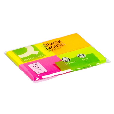 Foglietti riposizionabili Q-Connect 70 g/m² assortiti neon 38×51 mm 4 blocchetti da 50 ff – KF10510