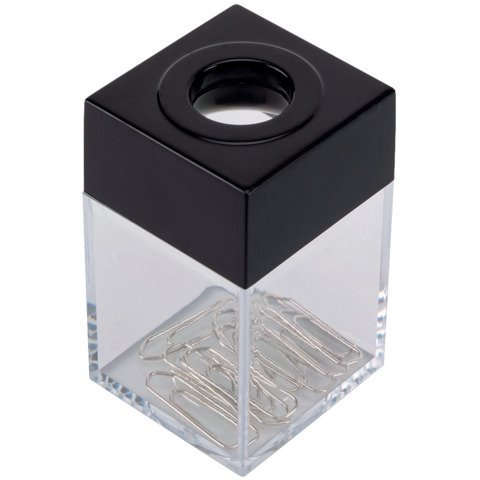 Dispenser per fermagli Q-Connect nero/trasparente quadrato 4,2×4,2×7 cm KF02132