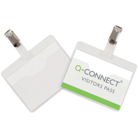 Portabadge Q-Connect plastica 90×60 mm con clip Visitor badge apertura superiore – conf. da 25 – KF01560