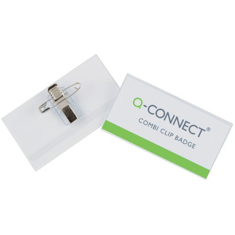 Portabadge Q-Connect plastica con clip e spilla 75×40 mm conf. da 50 – KF01568