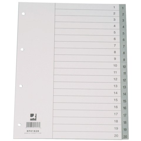 Divisore numerico Q-Connect grigio 22,5×29,7 cm ppl 1-20 KF01828