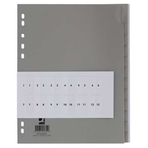 Divisore personalizzabile Q-Connect grigio 24,5×29,7 cm ppl 12 pagine KF01854