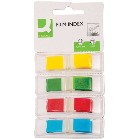 Segnapagina in blister Q-Connect neon 12×45 mm 4 colori trasparenti blister 4 blocchetti da 35 – KF03631