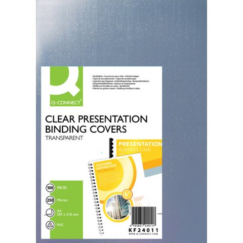 Copertina per rilegatura Q-Connect A4 250 µm trasparente conf. 100 pezzi – KF24011