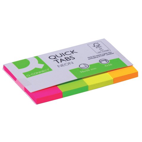 Segnapagina Q-Connect Index Marker neon 20×50 mm assortiti dispenser 4 blocchetti da 50 – KF01226