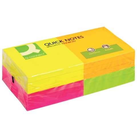 Foglietti riposizionabili Q-Connect 70 g/m² assortiti neon 76×76 mm 12 blocchetti da 80 ff – KF10508