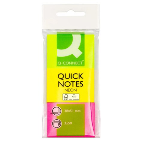 Foglietti riposizionabili Q-Connect Neon assortiti 38x51mm blister 3 blocchetti da 50 – KF01224