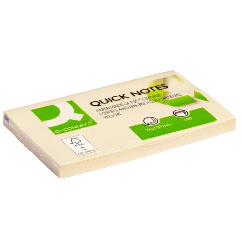 Foglietti riposizionabili Q-Connect 100% materiale riciclato 65 g/m² giallo 76x127mm  12 blocc. da 100 ff – KF05610