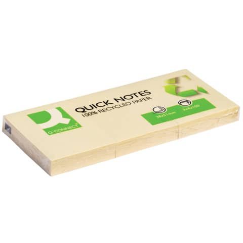 Foglietti riposizionabili Q-Connect 100% materiale riciclato 65 g/m² giallo 38×51 mm  12 blocchetti da 100 ff – KF22367
