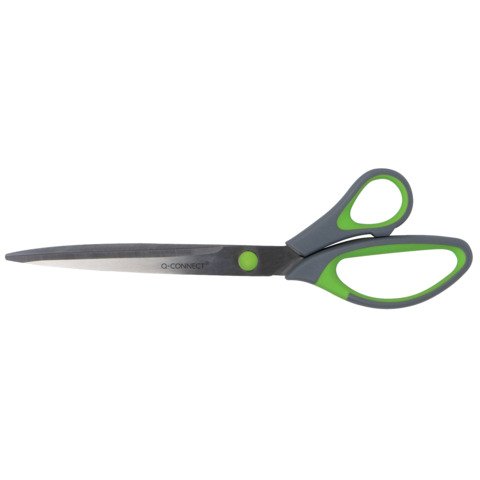 Forbici in blister Q-Connect Softgrip lame asimmetriche grigio/verde 24,9 cm KF00755