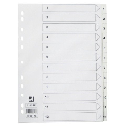 Divisore numerico Q-Connect bianco 22,5×29,7 cm ppl 1-12 KF00178