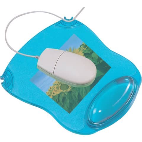 Tappetino per mouse Q-Connect con poggiapolsi in gel 22x26x2,8 cm blu trasparente – KF20085