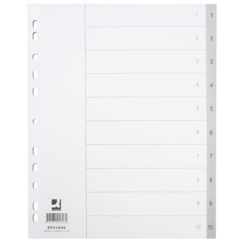 Divisore numerico Q-Connect grigio XL 24,5×29,7 cm ppl 1-10 KF01846