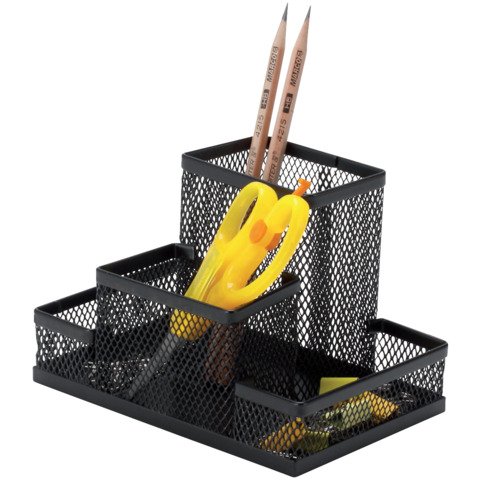 Portaoggetti Q-Connect 10,3x10x15,3 cm nero piccolo – 4 scomparti KF15112