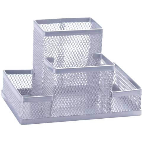 Portaoggetti Q-Connect 10,3x10x15,3 cm argento piccolo – 4 scomparti KF15113