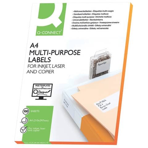 Etichette universali Q-Connect bianco 70×25 mm – 33 et./foglio – conf. da 100 fogli – KF10640