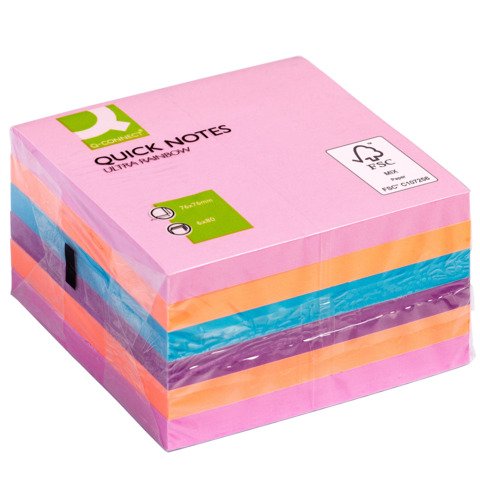 Foglietti riposizionabili Q-Connect 70 g/m² assortiti ultra 76×76 mm 6 blocchetti da 80 ff – KF02515