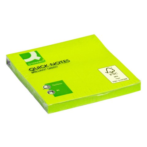 Foglietti riposizionabili Q-Connect 70 g/m² verde neon 76×76 mm 6 blocchetti da 80 ff – KF10515